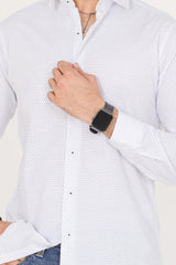 Zara Men's  Regular Fit White Shirt With Blue Micro Pattern