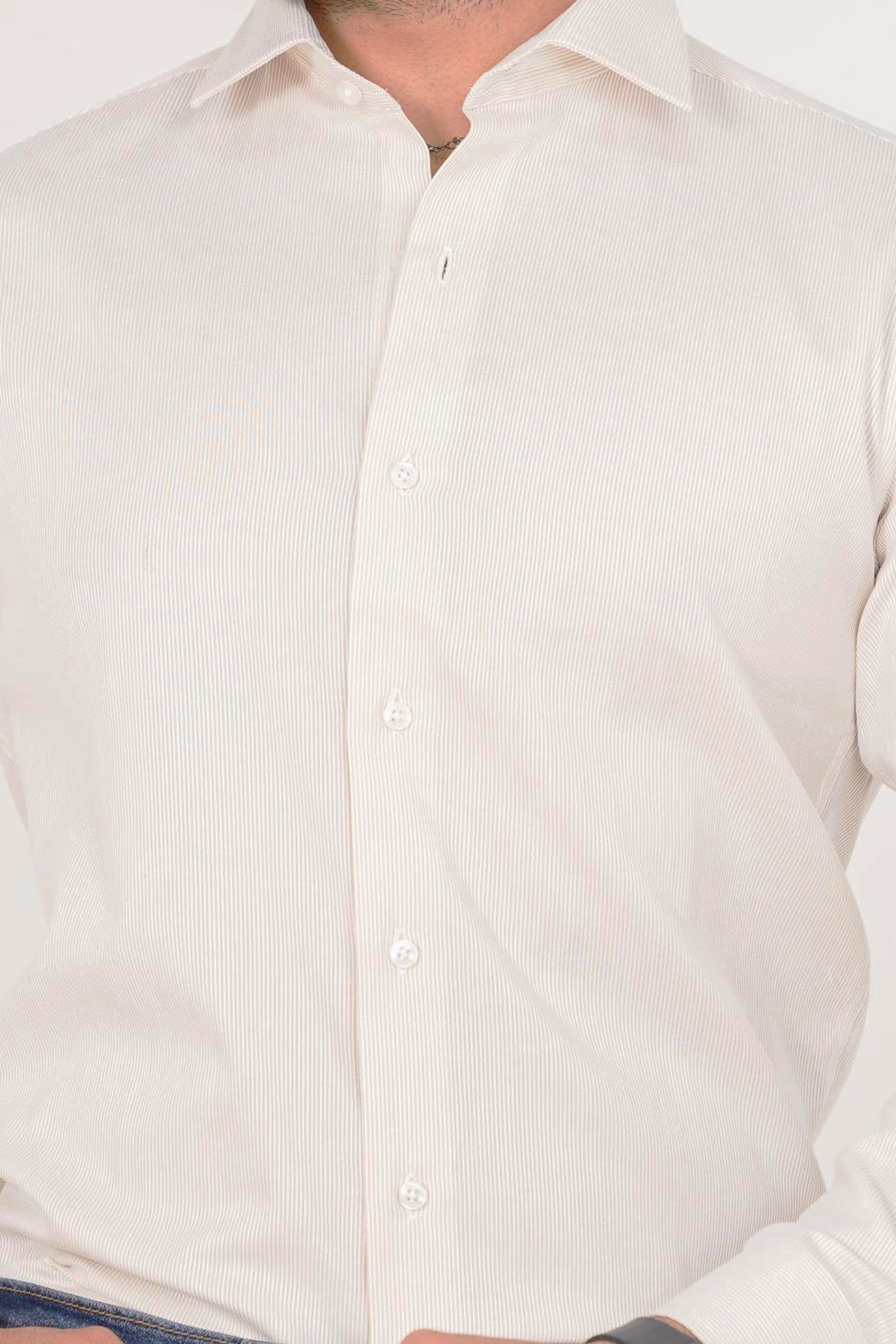 ZARA Men’s  Regular Fit  Striped Dress Shirt – Off-White