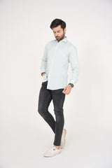 Zara Men's  Regular Fit Mint Green Shirt with White Abstract Pattern