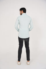 Zara Men's  Regular Fit Mint Green Shirt with White Abstract Pattern