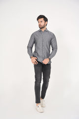 Zara Men's Regular Fit Black Shirt with Subtle Geometric Pattern