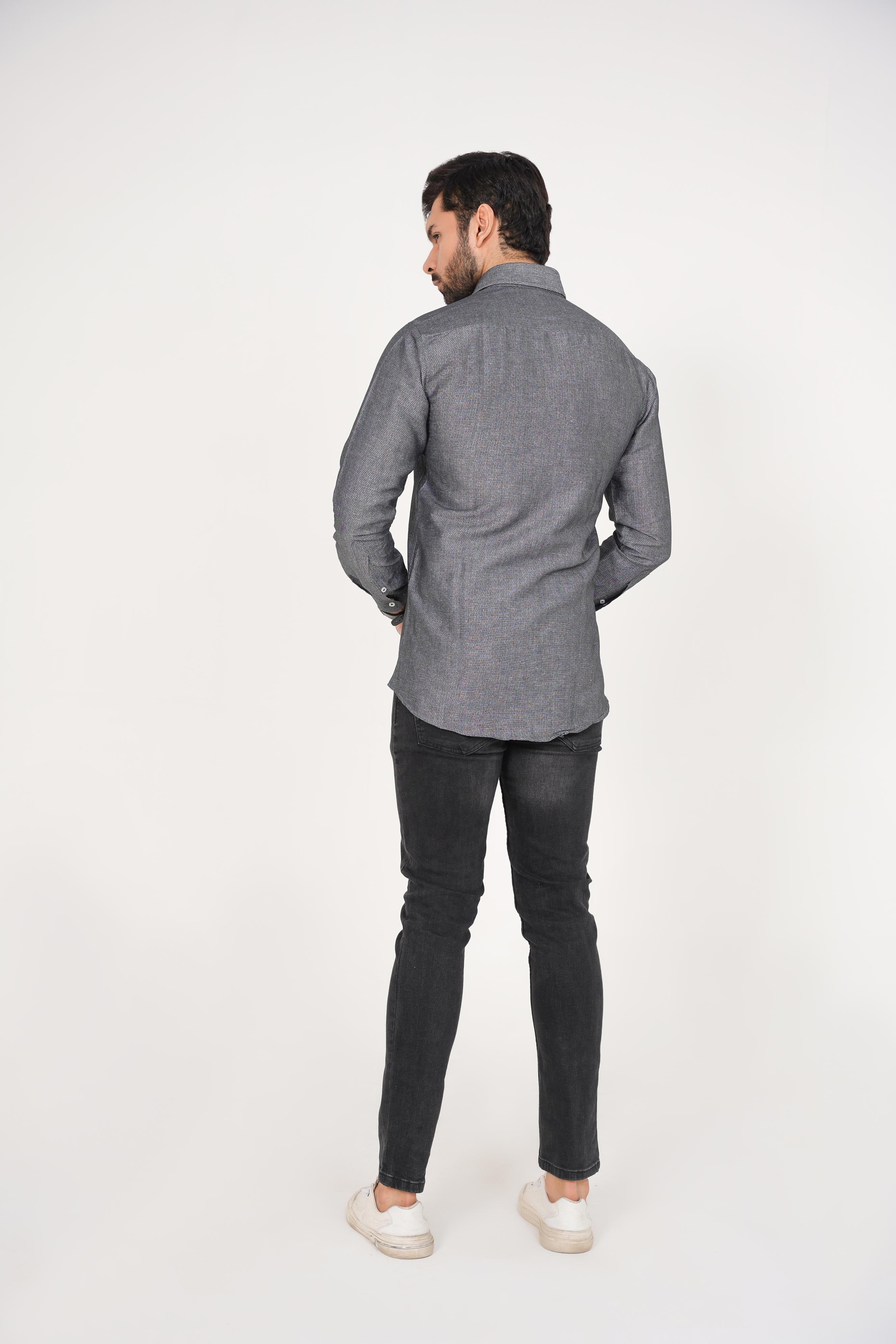 Zara Men's Regular Fit Black Shirt with Subtle Geometric Pattern