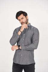 Zara Men's Regular Fit Black Shirt with Subtle Geometric Pattern