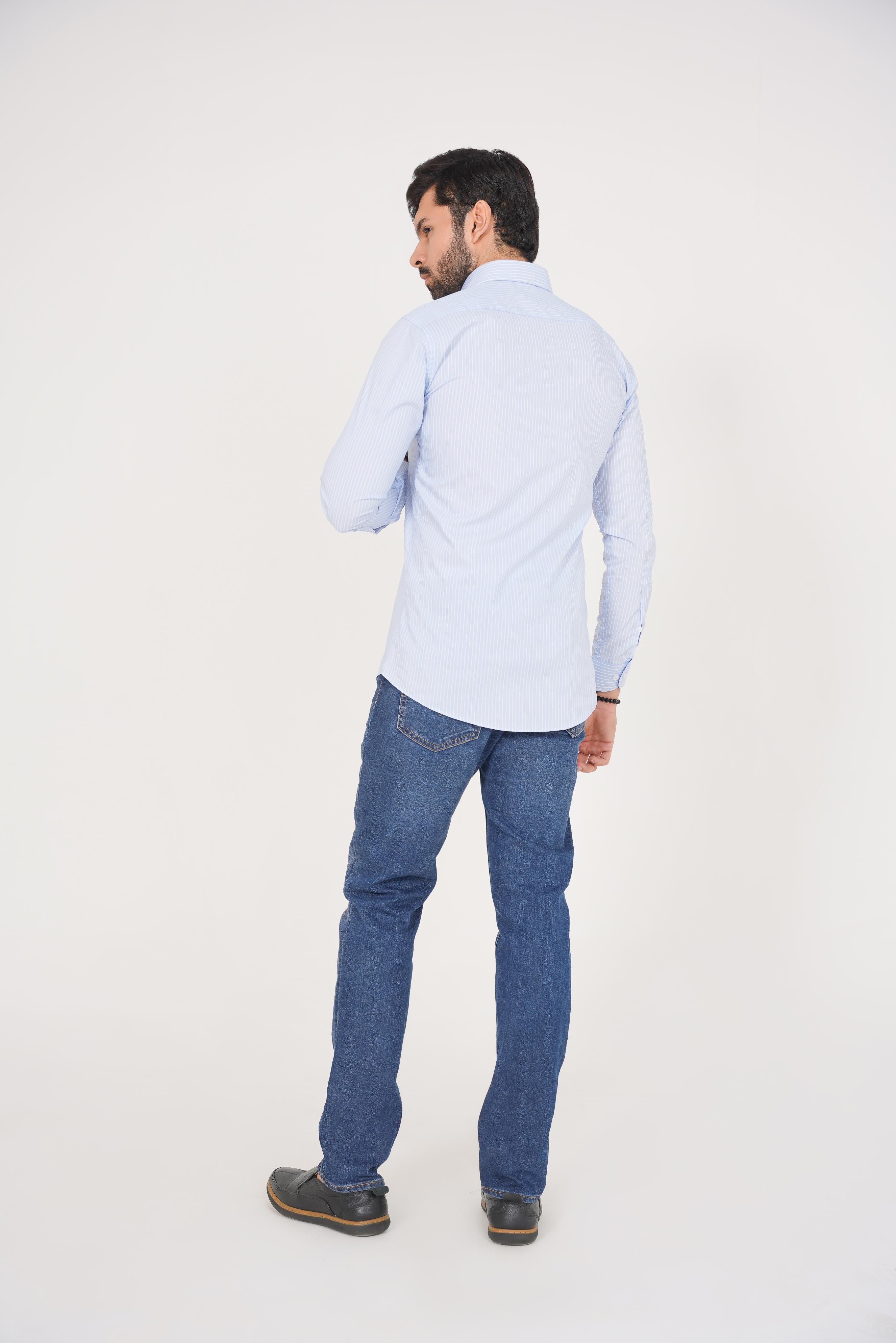 ZARA Men’s Slim Regular Fit  Striped Dress Shirt – Blue & White