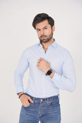 ZARA Men’s Slim Regular Fit  Striped Dress Shirt – Blue & White