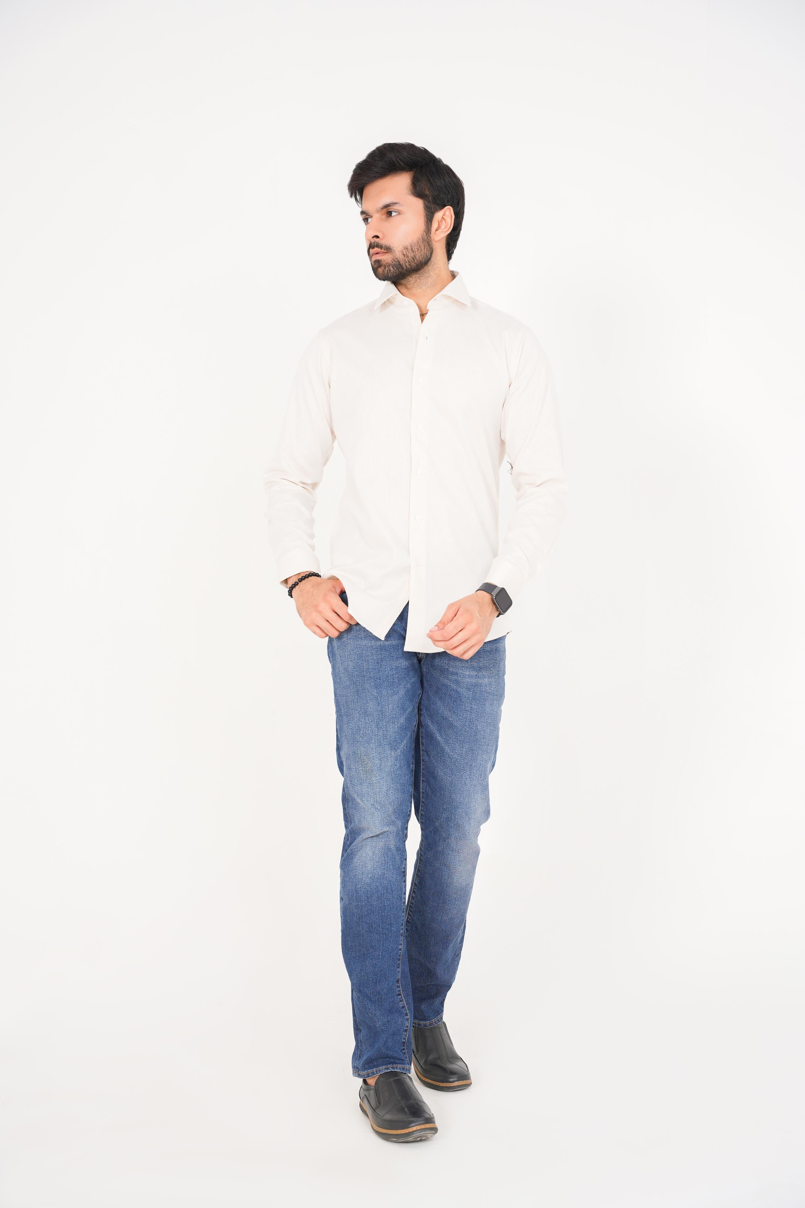 ZARA Men’s  Regular Fit  Striped Dress Shirt – Off-White