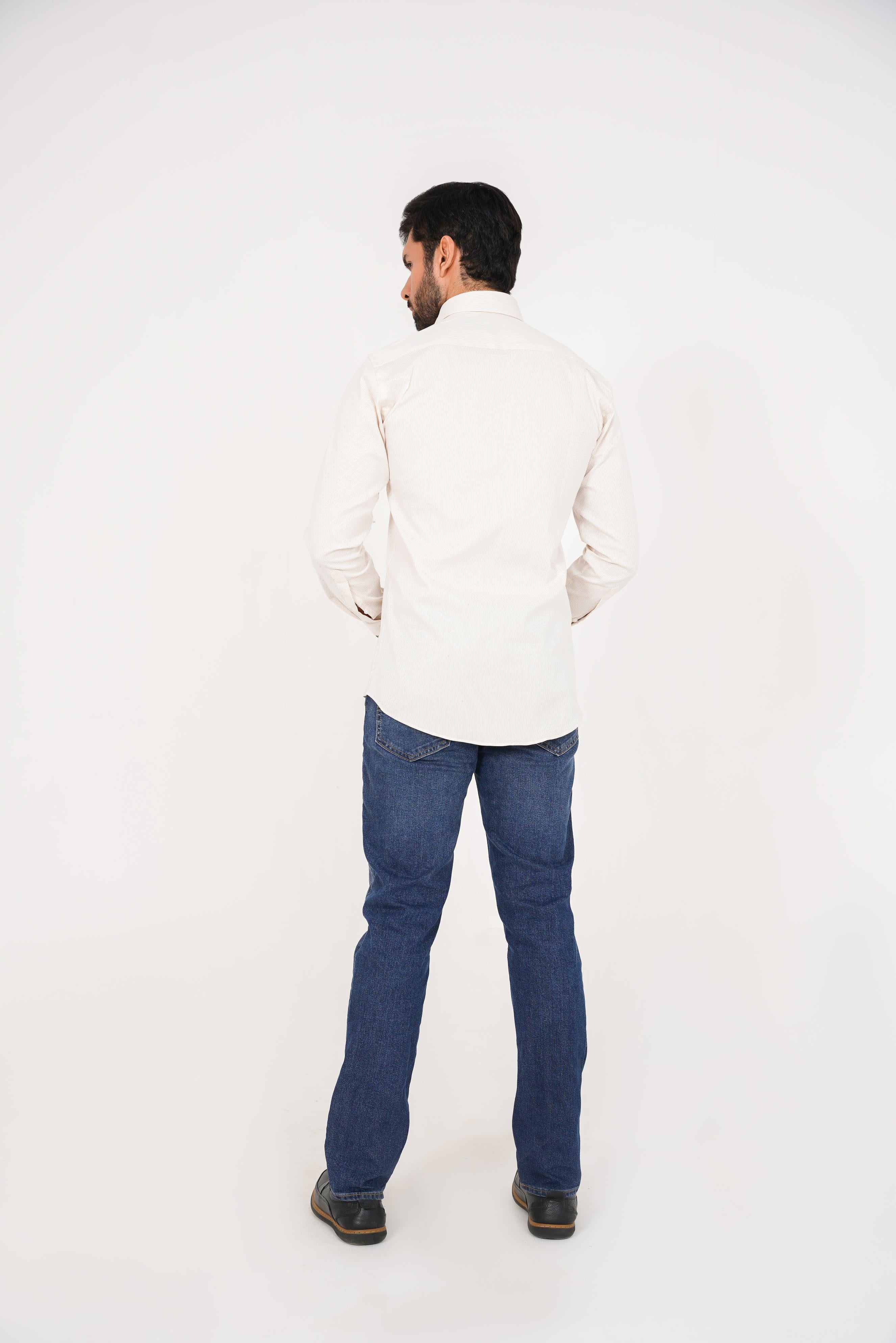 ZARA Men’s  Regular Fit  Striped Dress Shirt – Off-White
