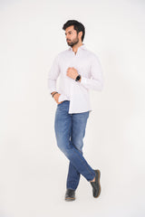 Zara Men's  Regular Fit White Shirt With Red Micro Pattern