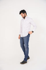 Zara Men's  Regular Fit White Shirt With Red Micro Pattern