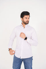 Zara Men's  Regular Fit White Shirt With Red Micro Pattern