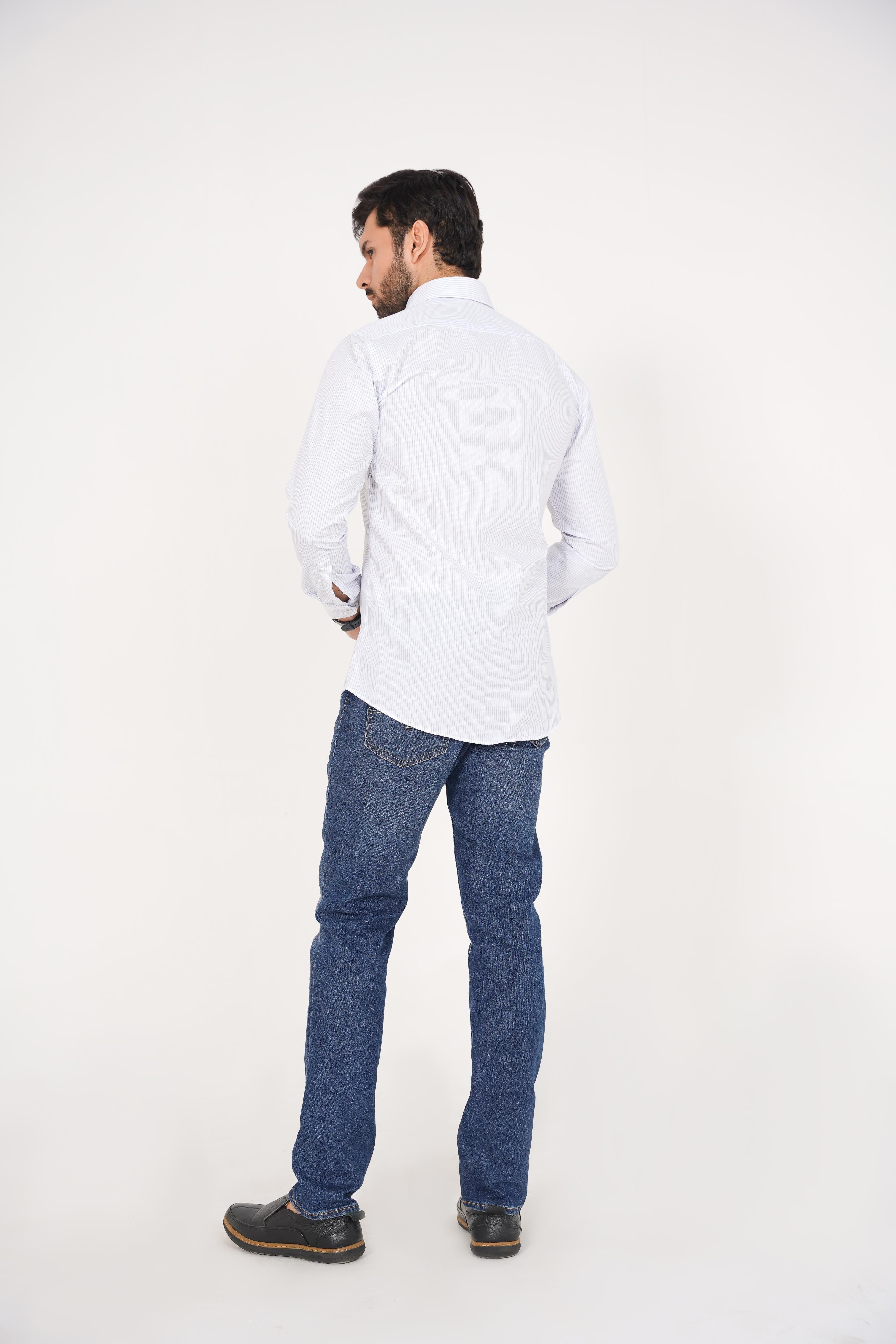 ZARA Men’s  Regular Fit  Striped Dress Shirt – White & Blue