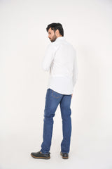 Zara Men's  Regular Fit White Shirt with Blue Dotted Pattern