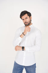 Zara Men's  Regular Fit White Shirt with Blue Dotted Pattern