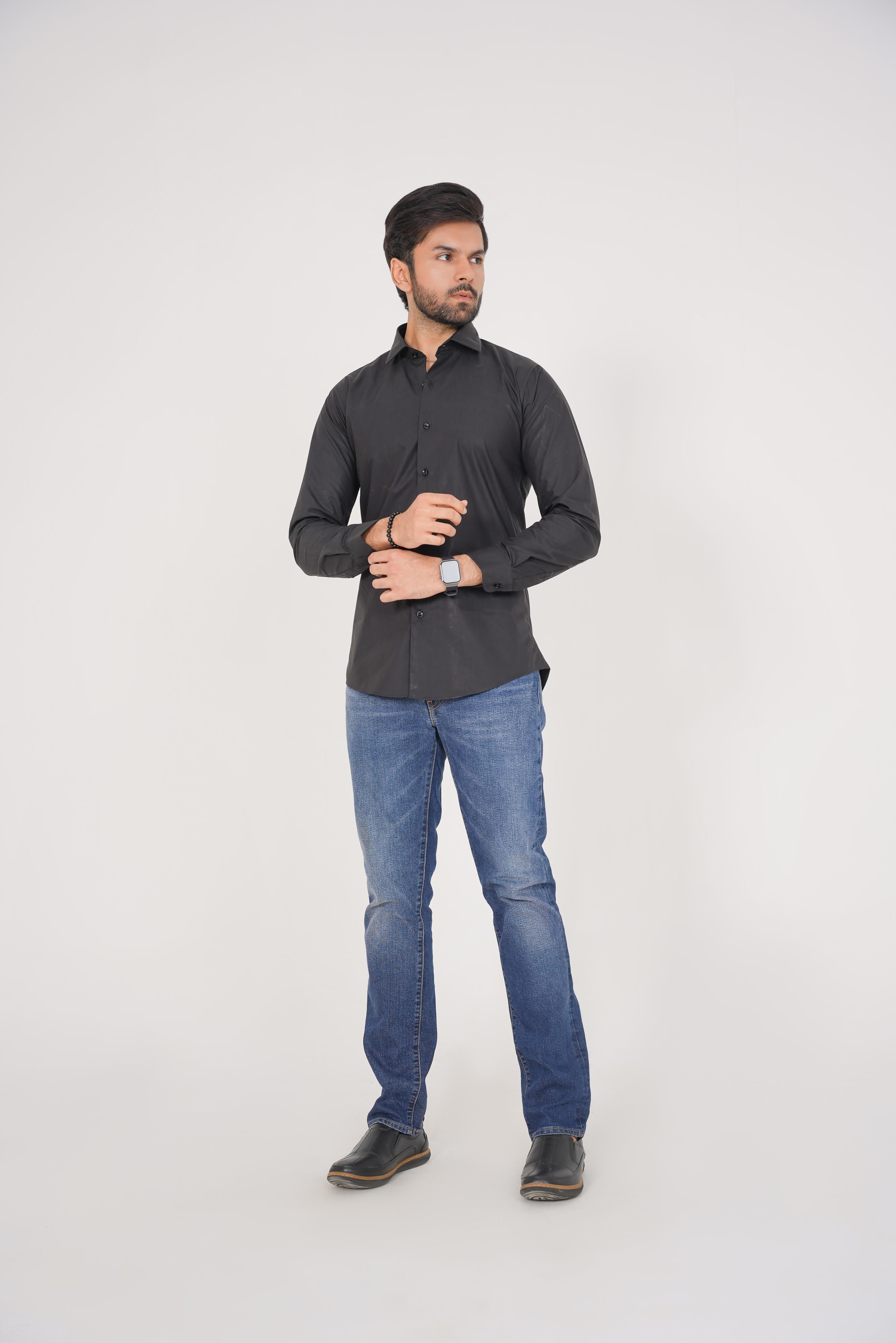 Michael Kors Men's -Regular Fit  Black Dress Shirt