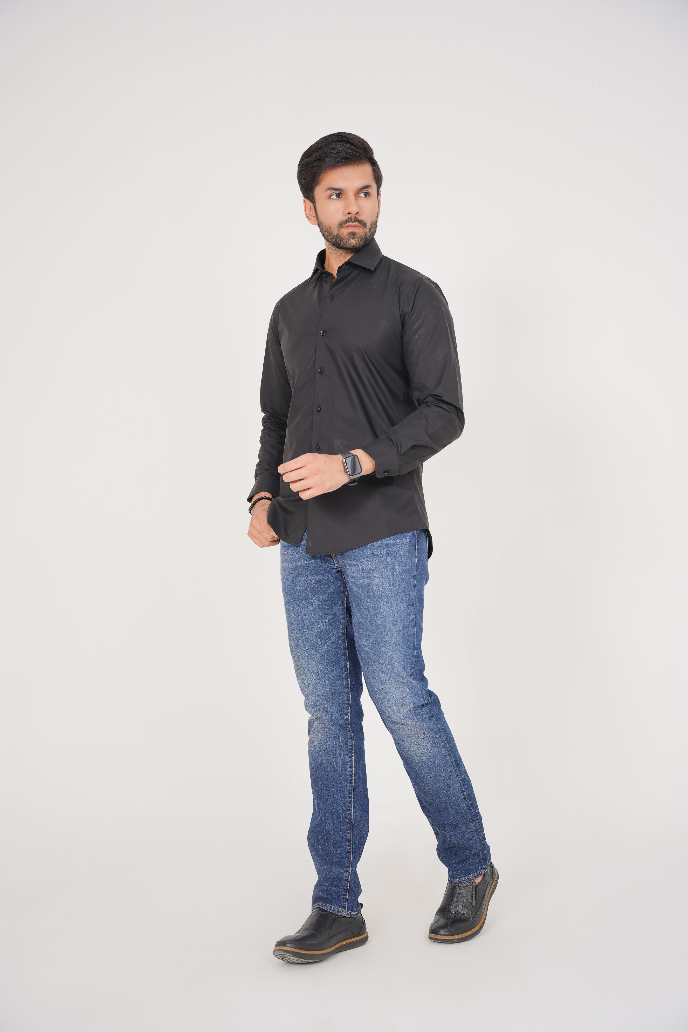 Michael Kors Men's -Regular Fit  Black Dress Shirt