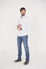 Zara Men's  Regular Fit White Shirt With Blue Micro Pattern