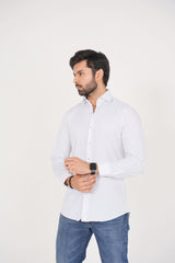 Zara Men's  Regular Fit White Shirt With Blue Micro Pattern