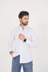 Zara Men's  Regular Fit White Shirt With Blue Micro Pattern