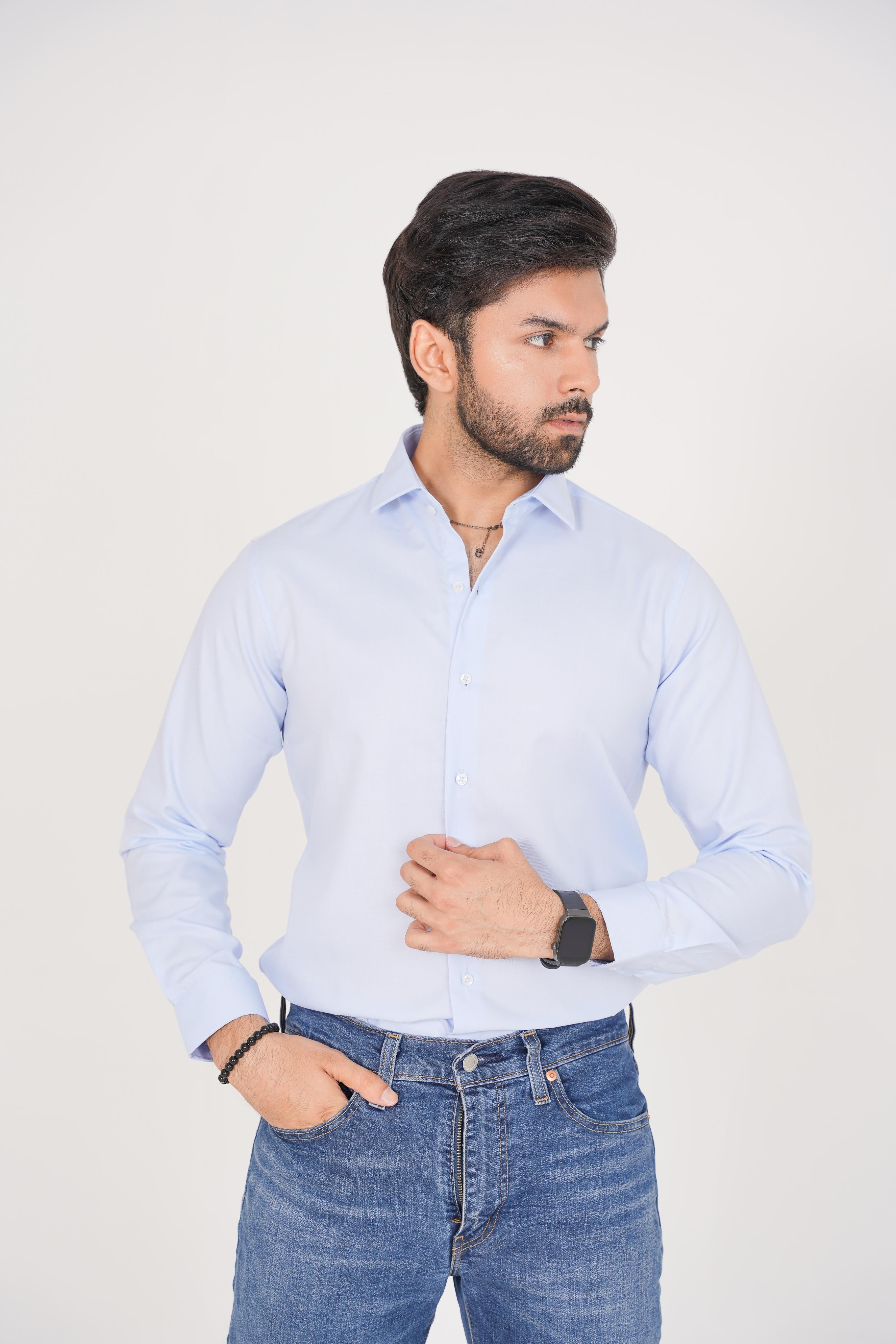 Michael Kors Men's -Regular Fit  Light Blue Dress Shirt