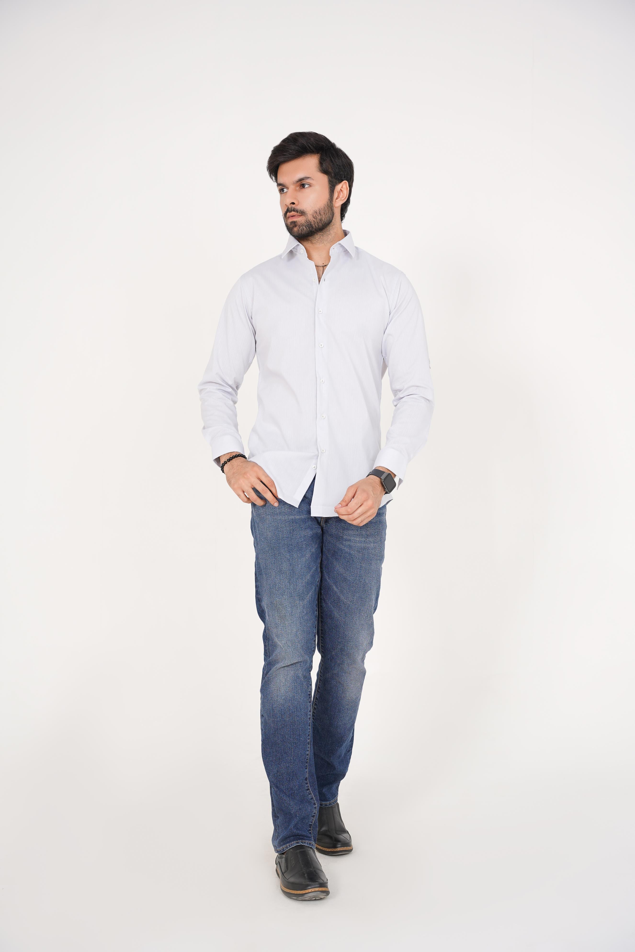 ZARA Men’s  Regular Fit  Striped Dress Shirt – Light Blue
