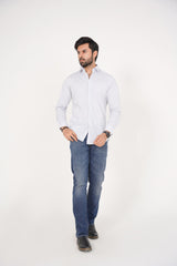 ZARA Men’s  Regular Fit  Striped Dress Shirt – Light Blue