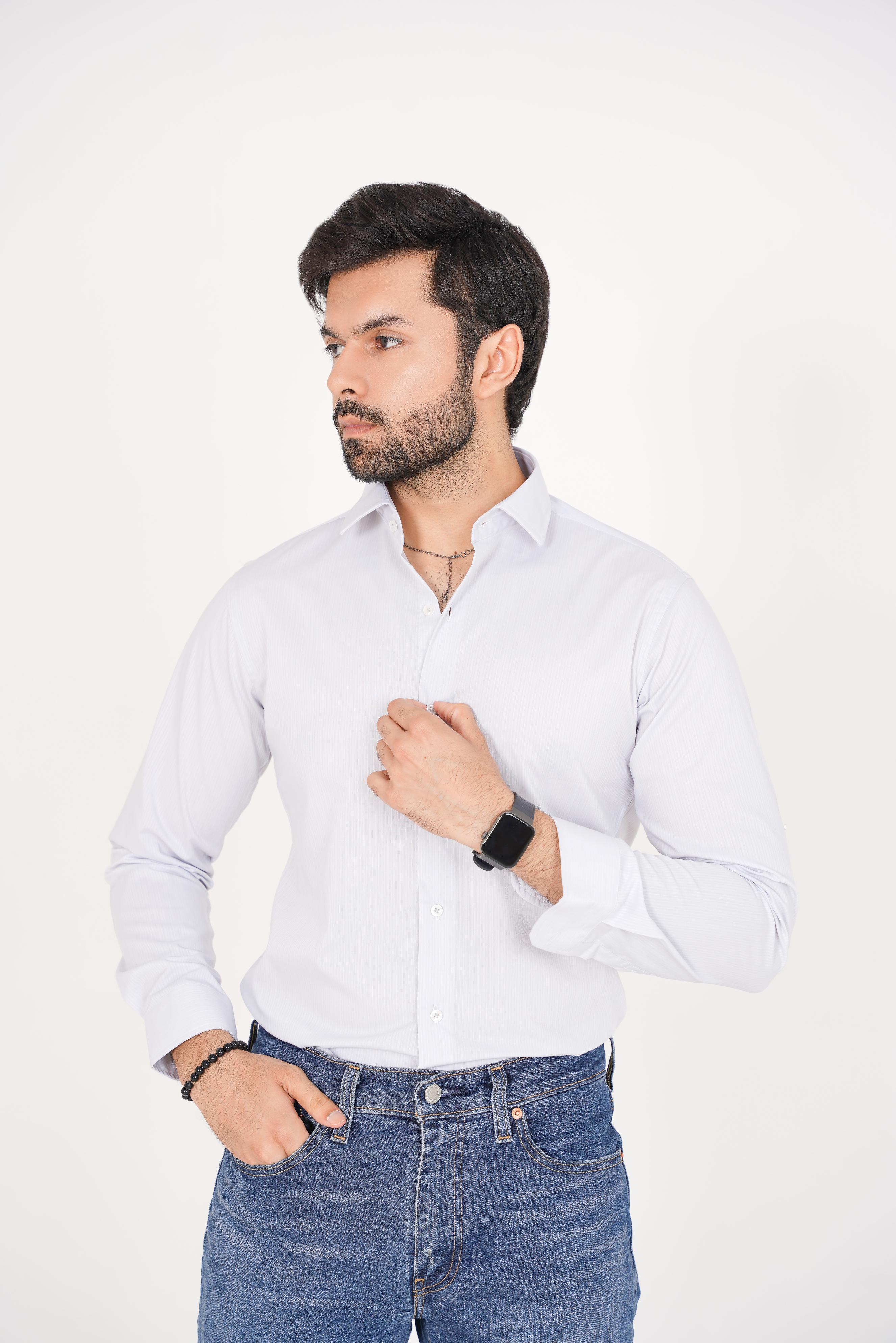 ZARA Men’s  Regular Fit  Striped Dress Shirt – Light Blue