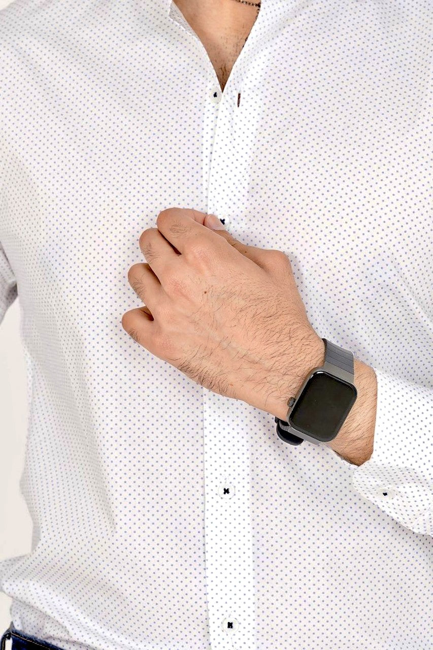 Zara Men's  Regular Fit White Shirt with Blue Dotted Pattern